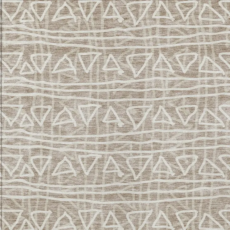 9' X 12' Taupe And Beige Geometric Washable Indoor Outdoor Area Rug