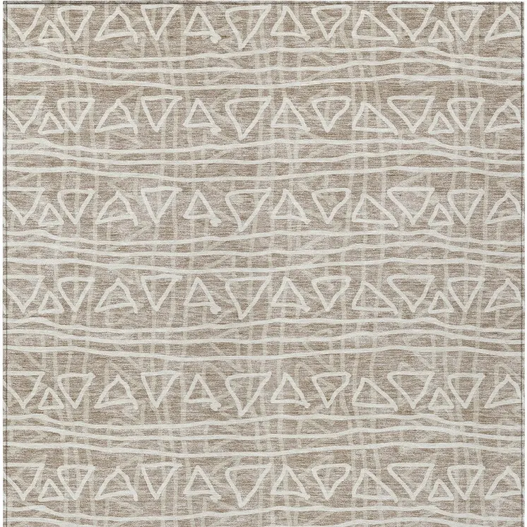 10' X 14' Taupe And Beige Geometric Washable Indoor Outdoor Area Rug