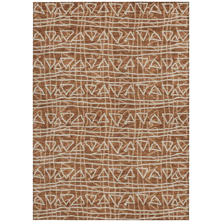 3' X 5' Terra Cotta Copper And Beige Geometric Washable Indoor Outdoor Area Rug