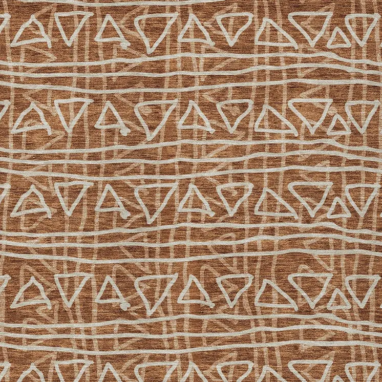 8' X 10' Terra Cotta Copper And Beige Geometric Washable Indoor Outdoor Area Rug