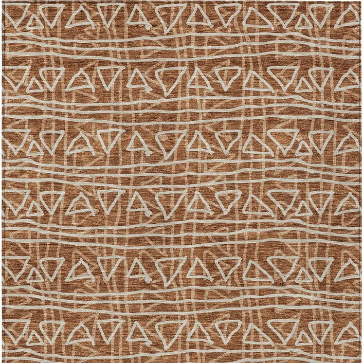 10' X 14' Terra Cotta Copper And Beige Geometric Washable Indoor Outdoor Area Rug