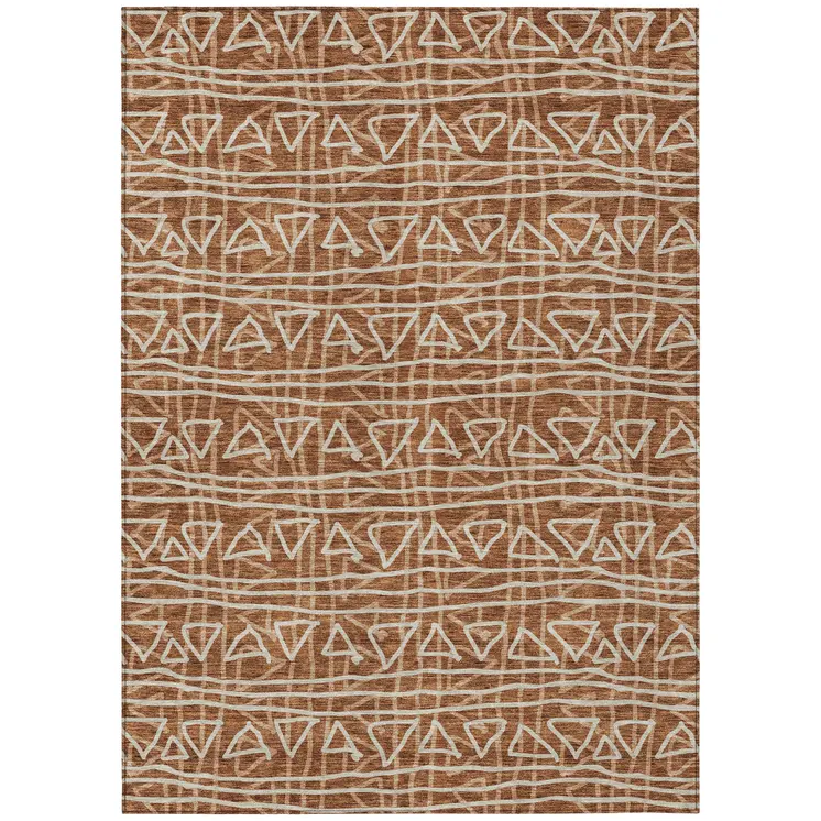 10' X 14' Terra Cotta Copper And Beige Geometric Washable Indoor Outdoor Area Rug