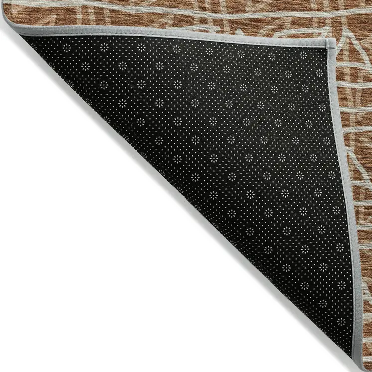 10' X 14' Terra Cotta Copper And Beige Geometric Washable Indoor Outdoor Area Rug