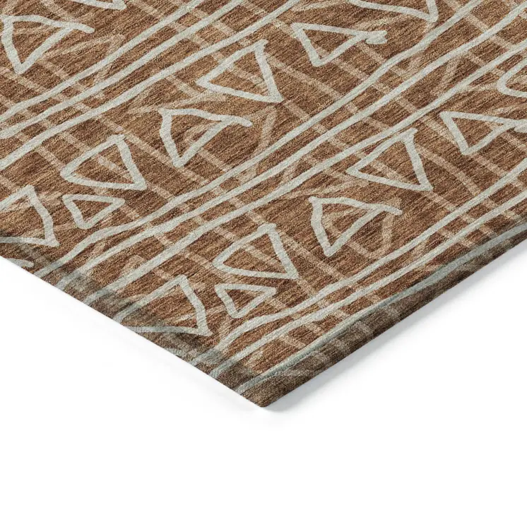 10' X 14' Terra Cotta Copper And Beige Geometric Washable Indoor Outdoor Area Rug