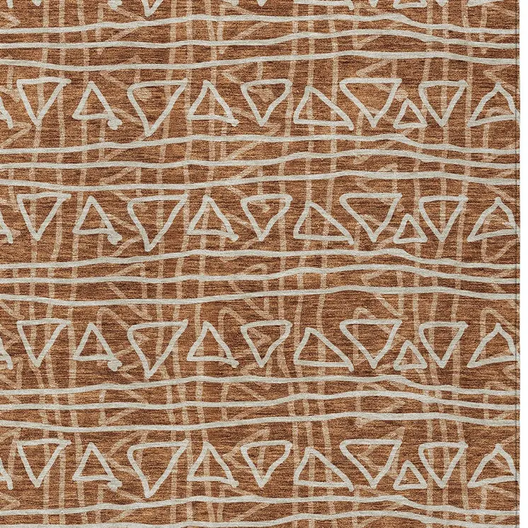 10' X 14' Terra Cotta Copper And Beige Geometric Washable Indoor Outdoor Area Rug