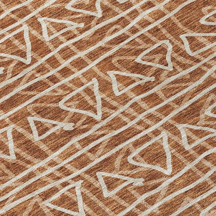 10' X 14' Terra Cotta Copper And Beige Geometric Washable Indoor Outdoor Area Rug