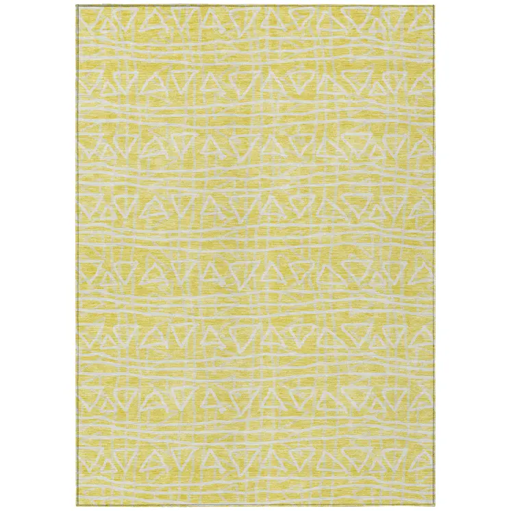 3' X 5' Yellow And Ivory Geometric Washable Indoor Outdoor Area Rug