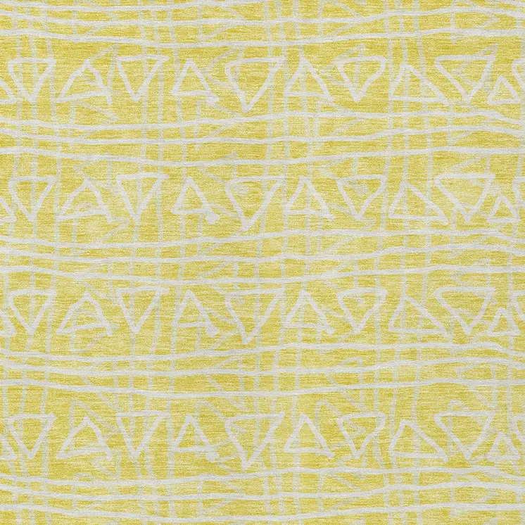 5' X 8' Yellow And Ivory Geometric Washable Indoor Outdoor Area Rug