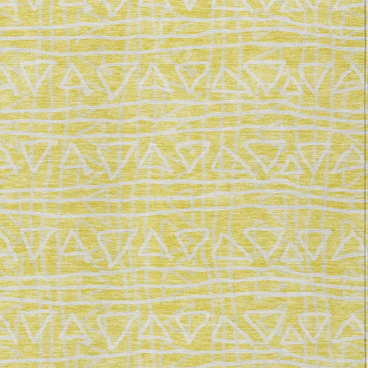 8' X 10' Yellow And Ivory Geometric Washable Indoor Outdoor Area Rug