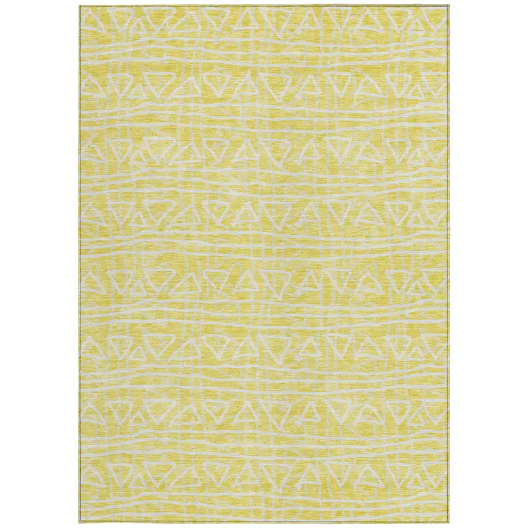 8' X 10' Yellow And Ivory Geometric Washable Indoor Outdoor Area Rug