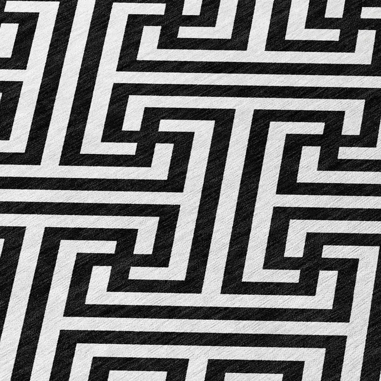 9' X 12' Black And Ivory Geometric Washable Indoor Outdoor Area Rug