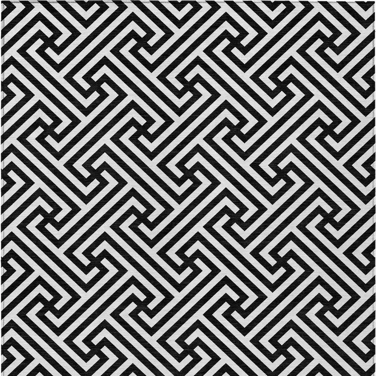 10' X 14' Black And Ivory Geometric Washable Indoor Outdoor Area Rug