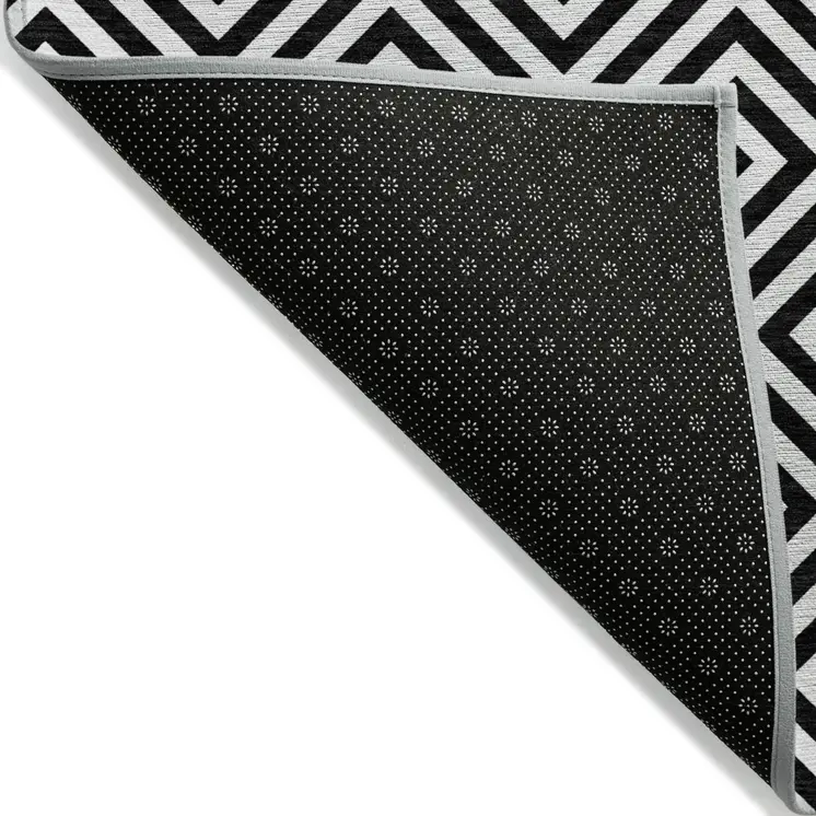 10' X 14' Black And Ivory Geometric Washable Indoor Outdoor Area Rug