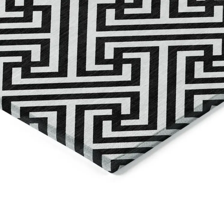 10' X 14' Black And Ivory Geometric Washable Indoor Outdoor Area Rug