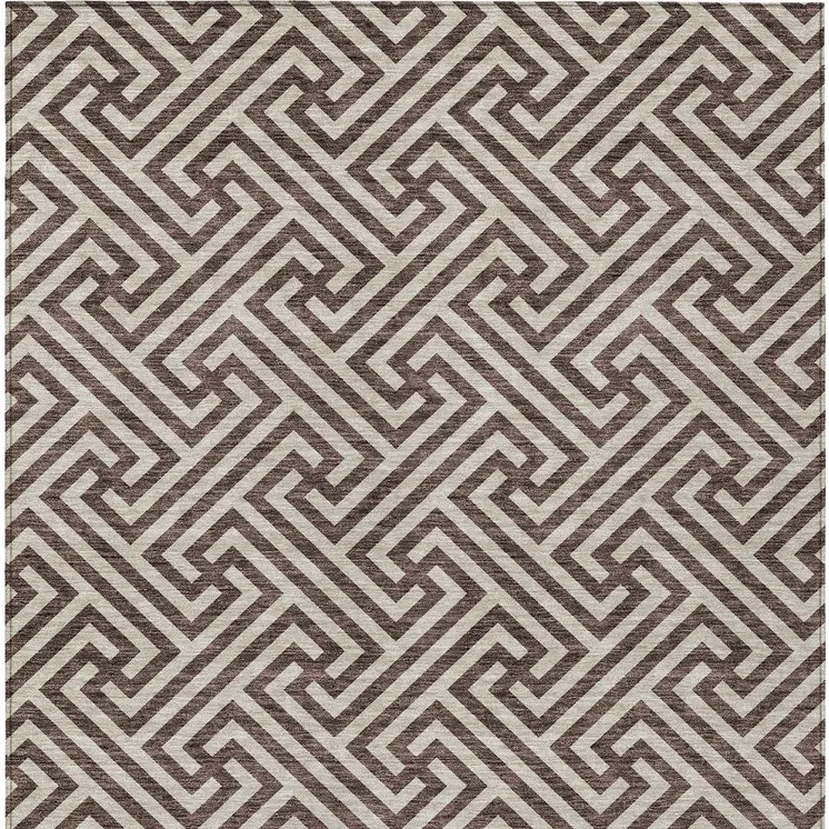 5' X 8' Brown And Beige Geometric Washable Indoor Outdoor Area Rug
