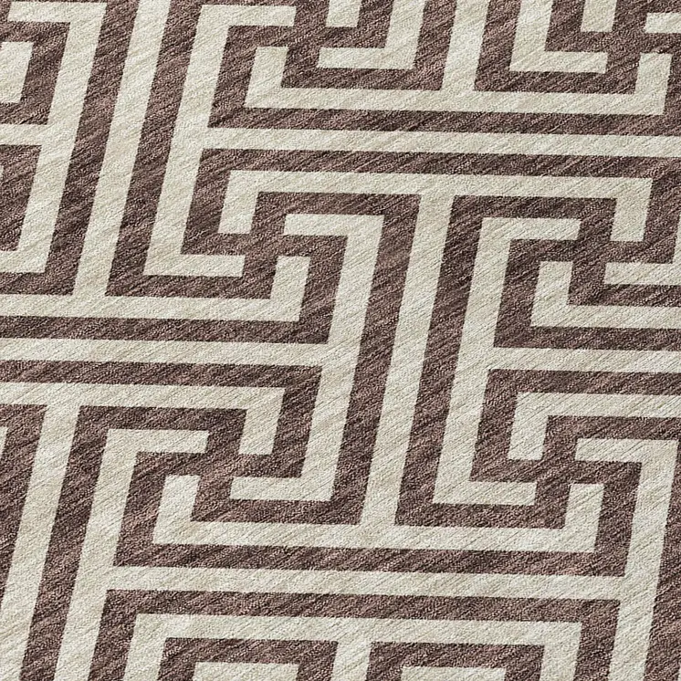 5' X 8' Brown And Beige Geometric Washable Indoor Outdoor Area Rug