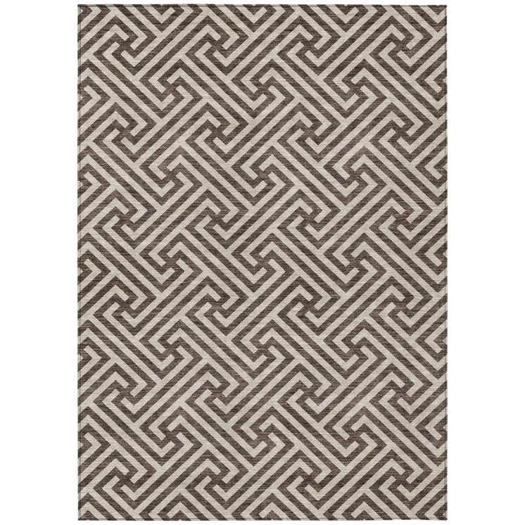 8' X 10' Brown And Beige Geometric Washable Indoor Outdoor Area Rug