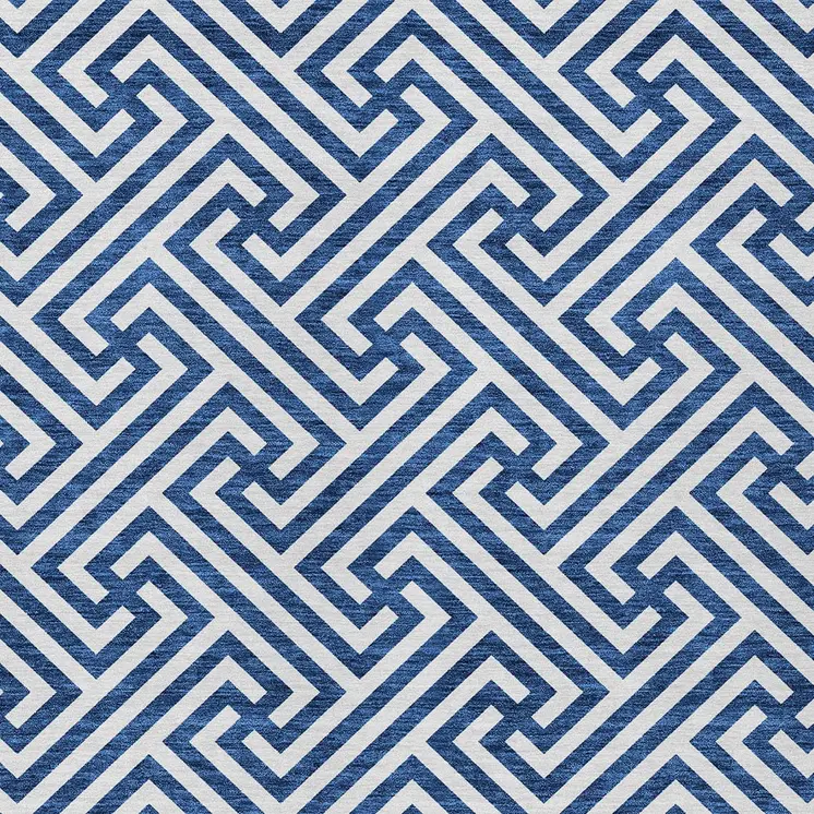 3' X 5' Blue And Ivory Geometric Washable Indoor Outdoor Area Rug