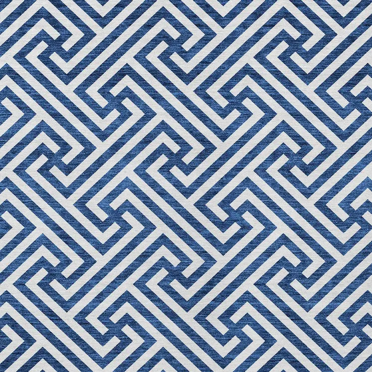 5' X 8' Blue And Ivory Geometric Washable Indoor Outdoor Area Rug
