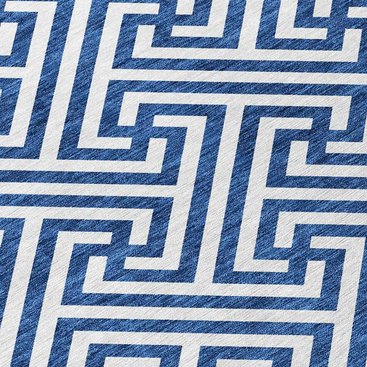 8' X 10' Blue And Ivory Geometric Washable Indoor Outdoor Area Rug