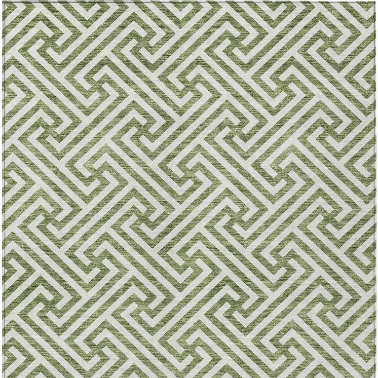 3' X 5' Green And Beige Geometric Washable Indoor Outdoor Area Rug