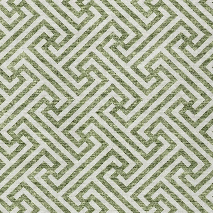 3' X 5' Green And Beige Geometric Washable Indoor Outdoor Area Rug