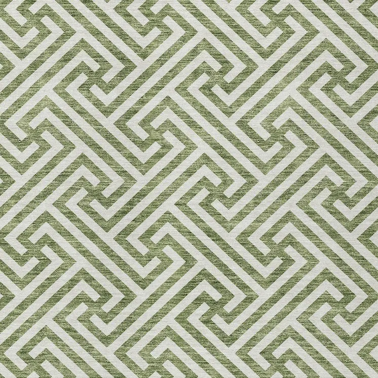 5' X 8' Green And Beige Geometric Washable Indoor Outdoor Area Rug