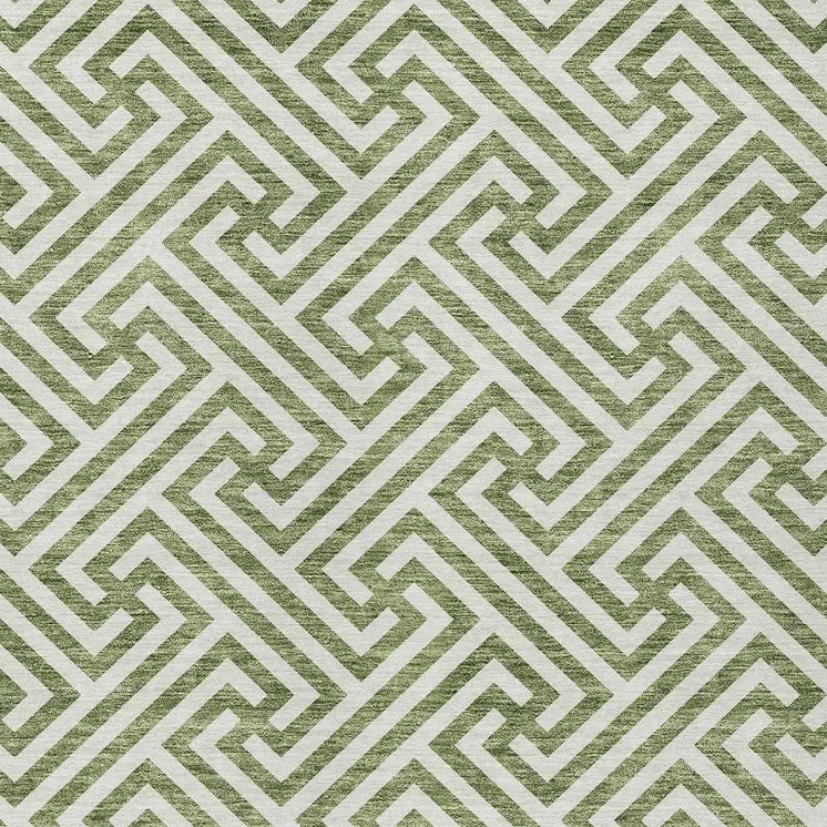 9' X 12' Green And Beige Geometric Washable Indoor Outdoor Area Rug