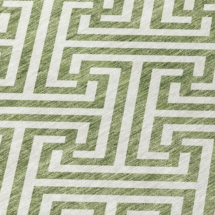 10' X 14' Green And Beige Geometric Washable Indoor Outdoor Area Rug