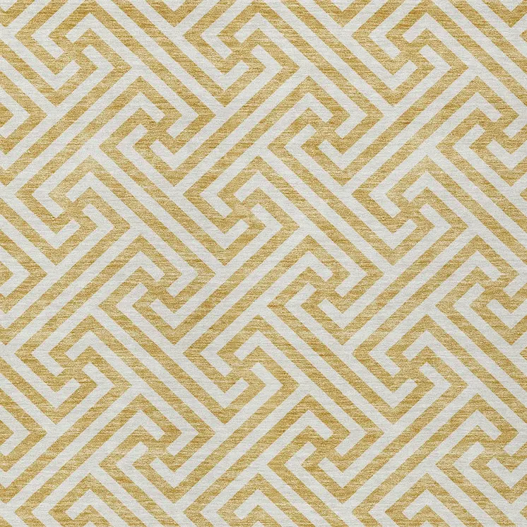 3' X 5' Gold And Ivory Geometric Washable Indoor Outdoor Area Rug