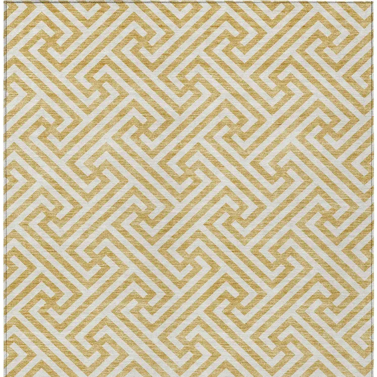 8' X 10' Gold And Ivory Geometric Washable Indoor Outdoor Area Rug
