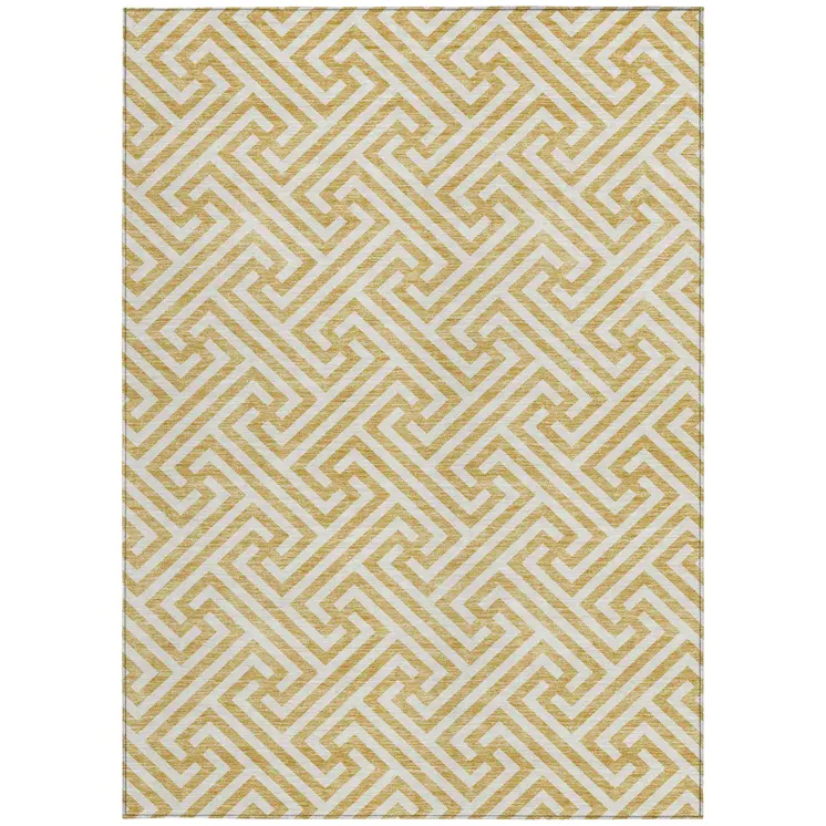 10' X 14' Gold And Ivory Geometric Washable Indoor Outdoor Area Rug