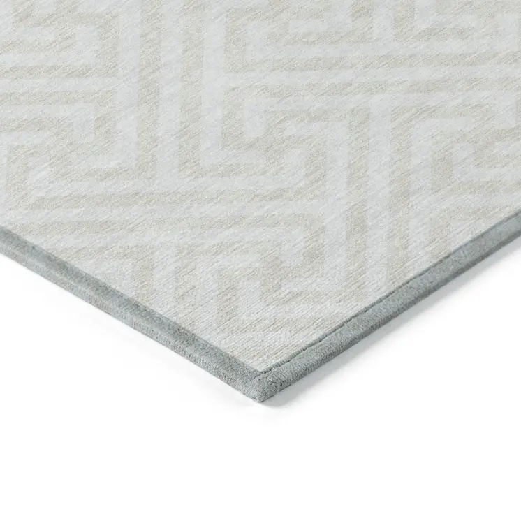 3' X 5' Ivory And Beige Geometric Washable Indoor Outdoor Area Rug