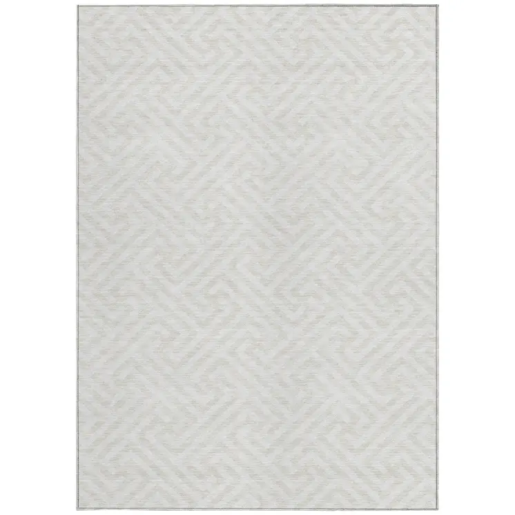 5' X 8' Ivory And Beige Geometric Washable Indoor Outdoor Area Rug