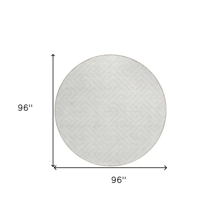 8' Ivory And Beige Round Geometric Washable Indoor Outdoor Area Rug