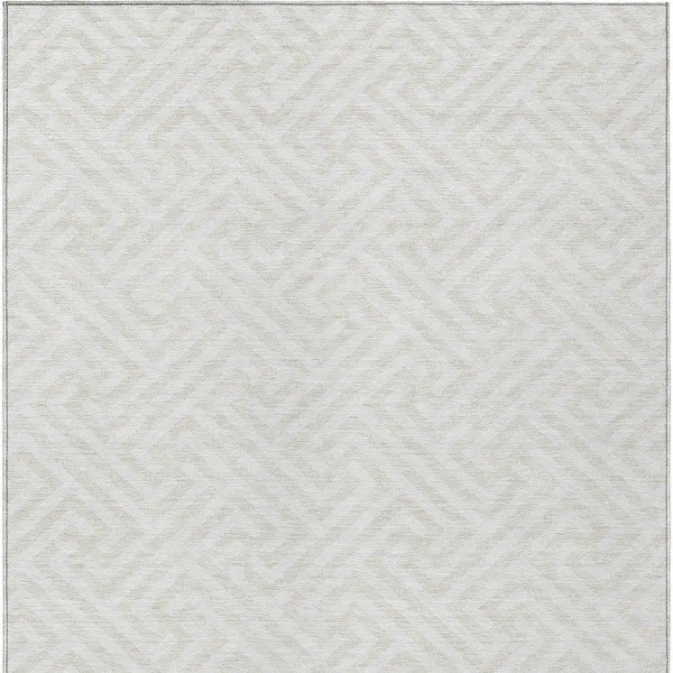 10' X 14' Ivory And Beige Geometric Washable Indoor Outdoor Area Rug