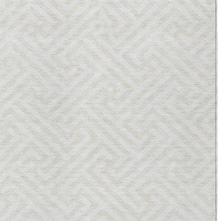 10' X 14' Ivory And Beige Geometric Washable Indoor Outdoor Area Rug
