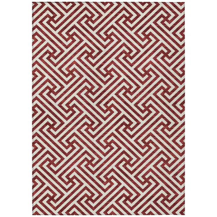 8' X 10' Merlot And Ivory Geometric Washable Indoor Outdoor Area Rug