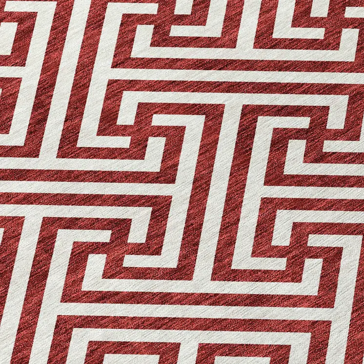 9' X 12' Merlot And Ivory Geometric Washable Indoor Outdoor Area Rug