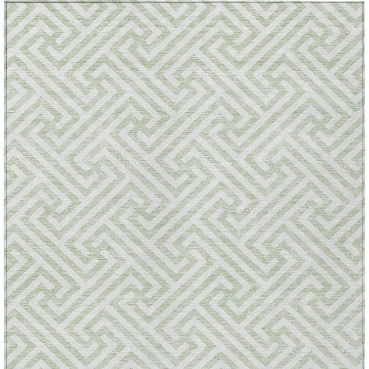 5' X 8' Mint Green Artichoke Green And Ivory Geometric Washable Indoor Outdoor Area Rug
