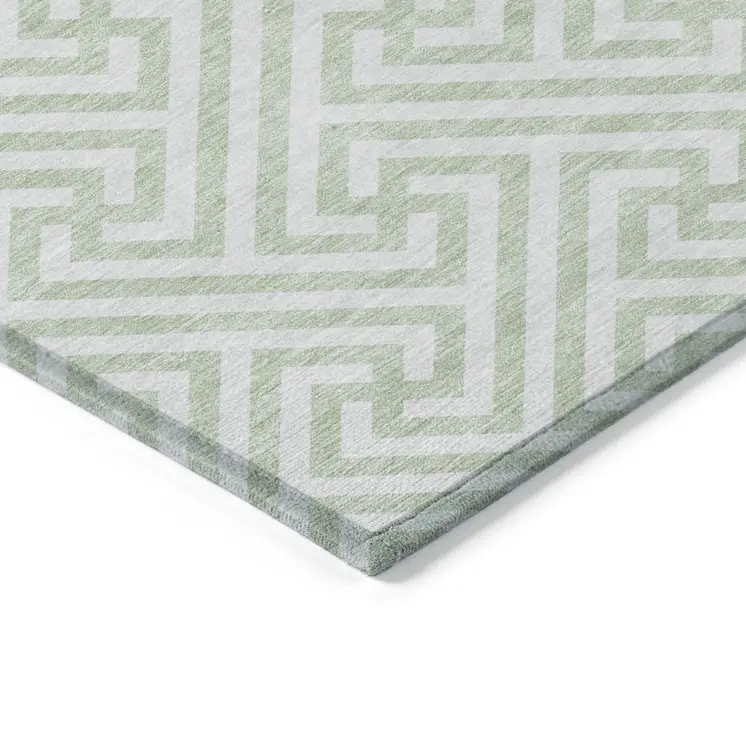 5' X 8' Mint Green Artichoke Green And Ivory Geometric Washable Indoor Outdoor Area Rug