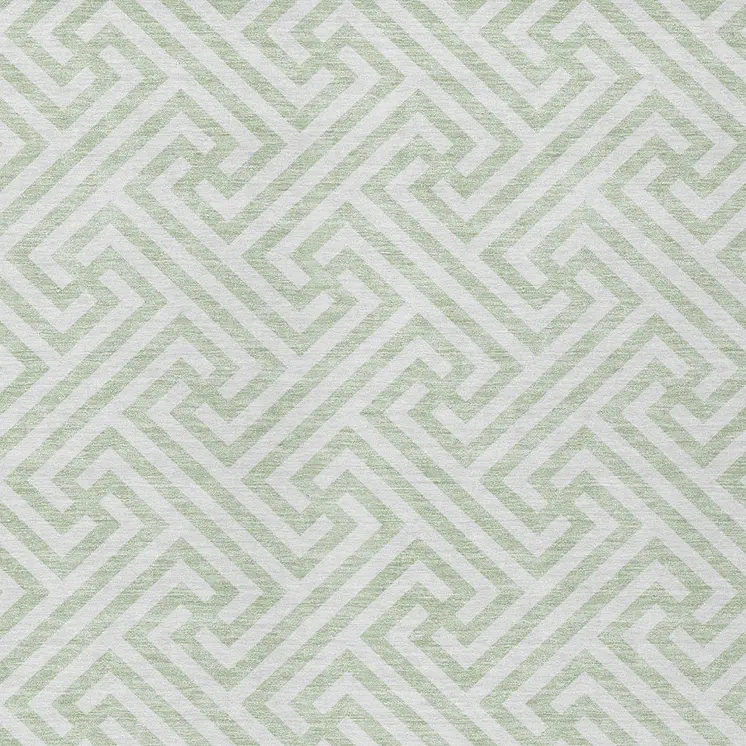 5' X 8' Mint Green Artichoke Green And Ivory Geometric Washable Indoor Outdoor Area Rug