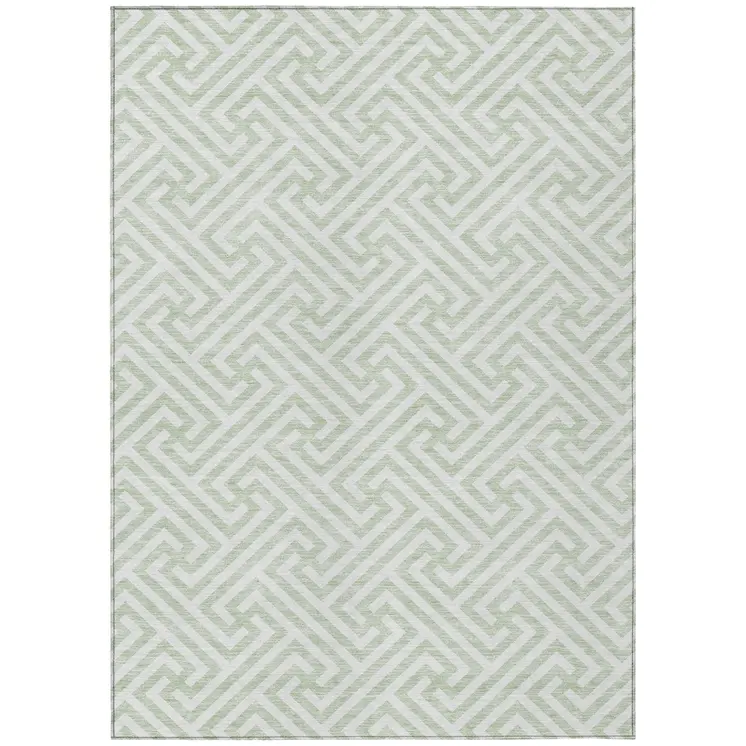 10' X 14' Mint Green Artichoke Green And Ivory Geometric Washable Indoor Outdoor Area Rug