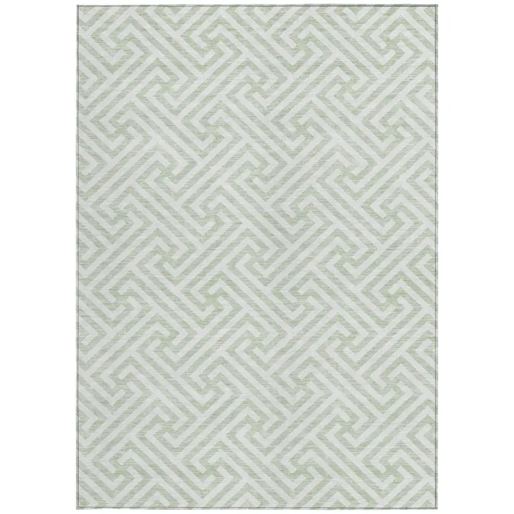 10' X 14' Mint Green Artichoke Green And Ivory Geometric Washable Indoor Outdoor Area Rug
