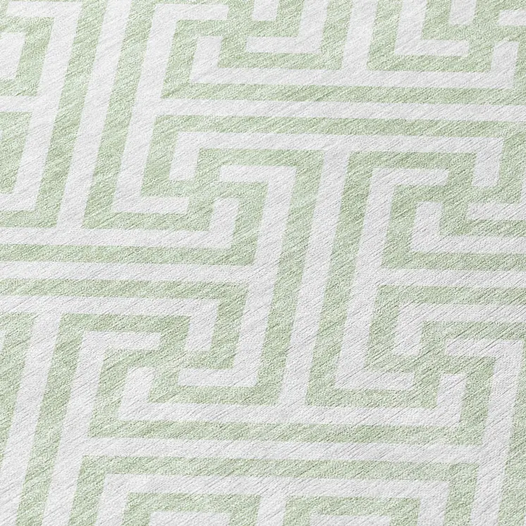 10' X 14' Mint Green Artichoke Green And Ivory Geometric Washable Indoor Outdoor Area Rug