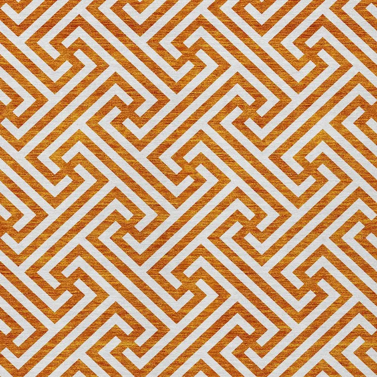 5' X 8' Orange And Ivory Geometric Washable Indoor Outdoor Area Rug