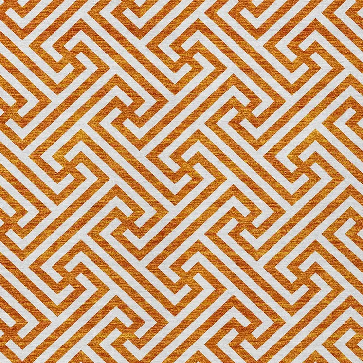 9' X 12' Orange And Ivory Geometric Washable Indoor Outdoor Area Rug