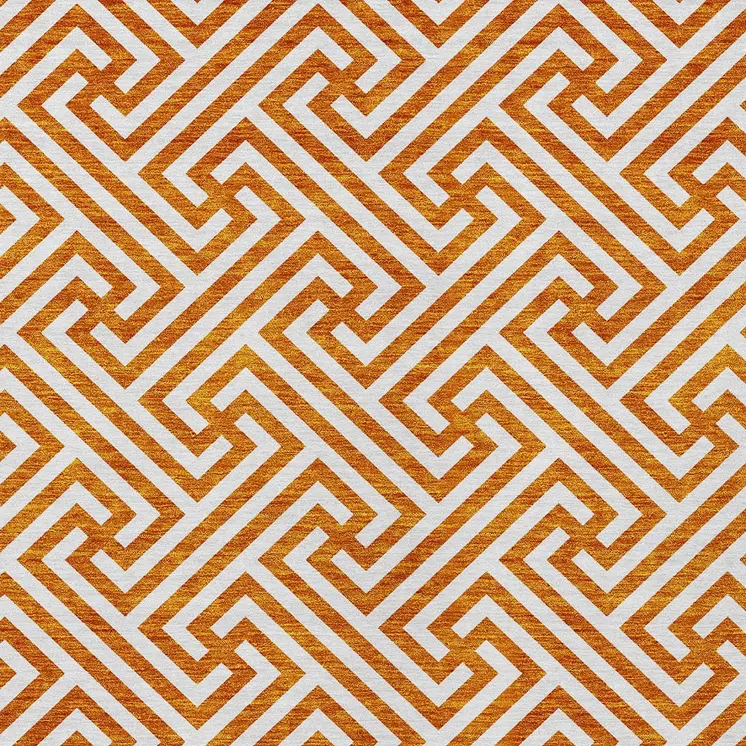 10' X 14' Orange And Ivory Geometric Washable Indoor Outdoor Area Rug