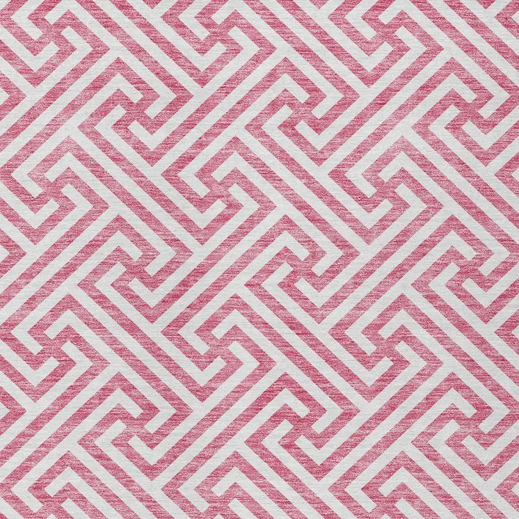 9' X 12' Pink And Ivory Geometric Washable Indoor Outdoor Area Rug