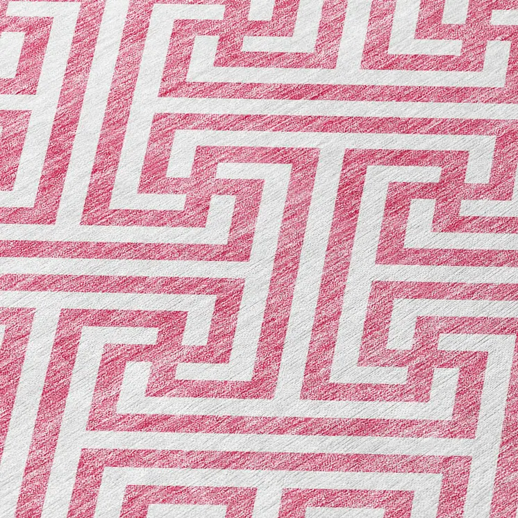 9' X 12' Pink And Ivory Geometric Washable Indoor Outdoor Area Rug